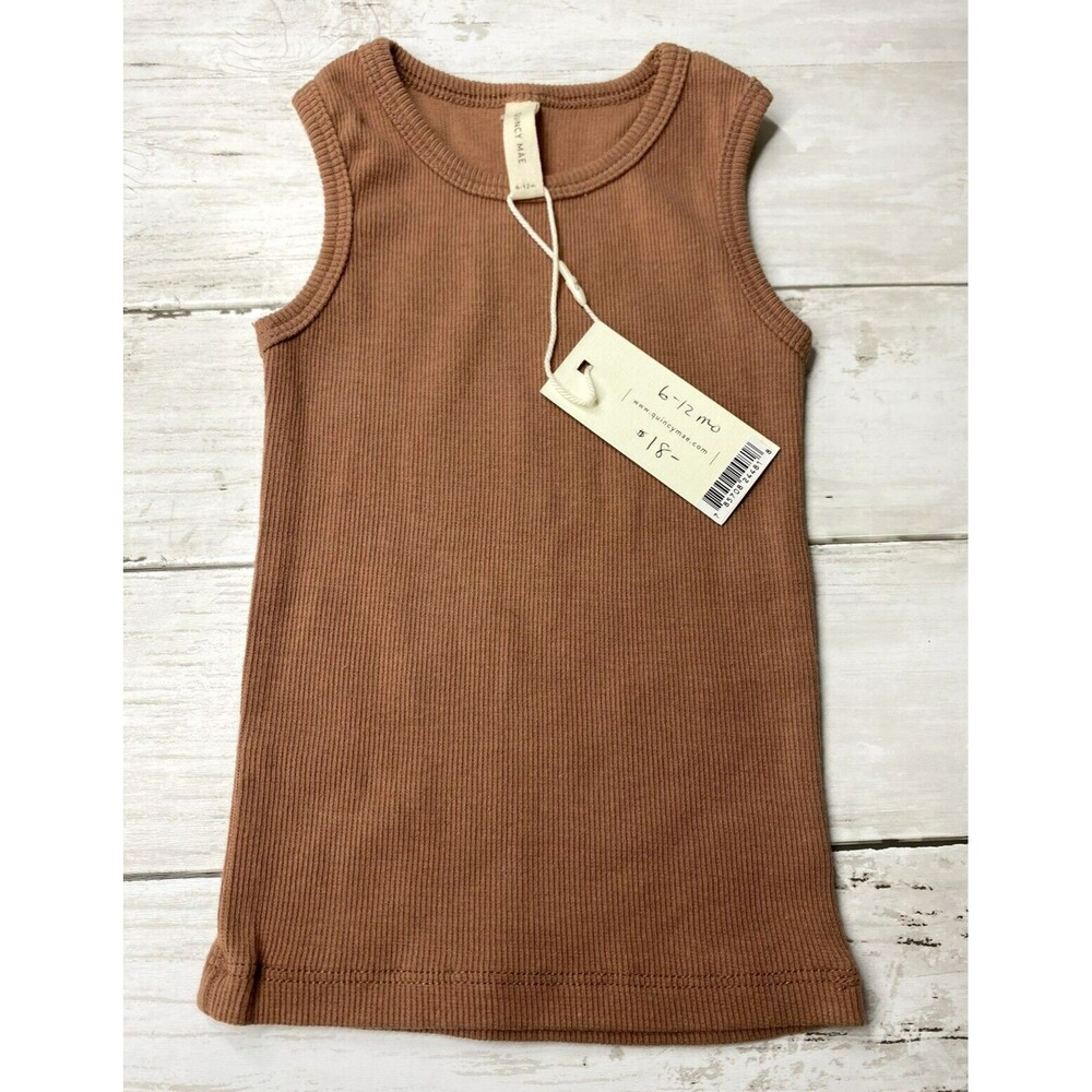 Quincy Mae Baby Unisex Ribbed Brown Organic Cotton Tank Top 6-12 M NEW